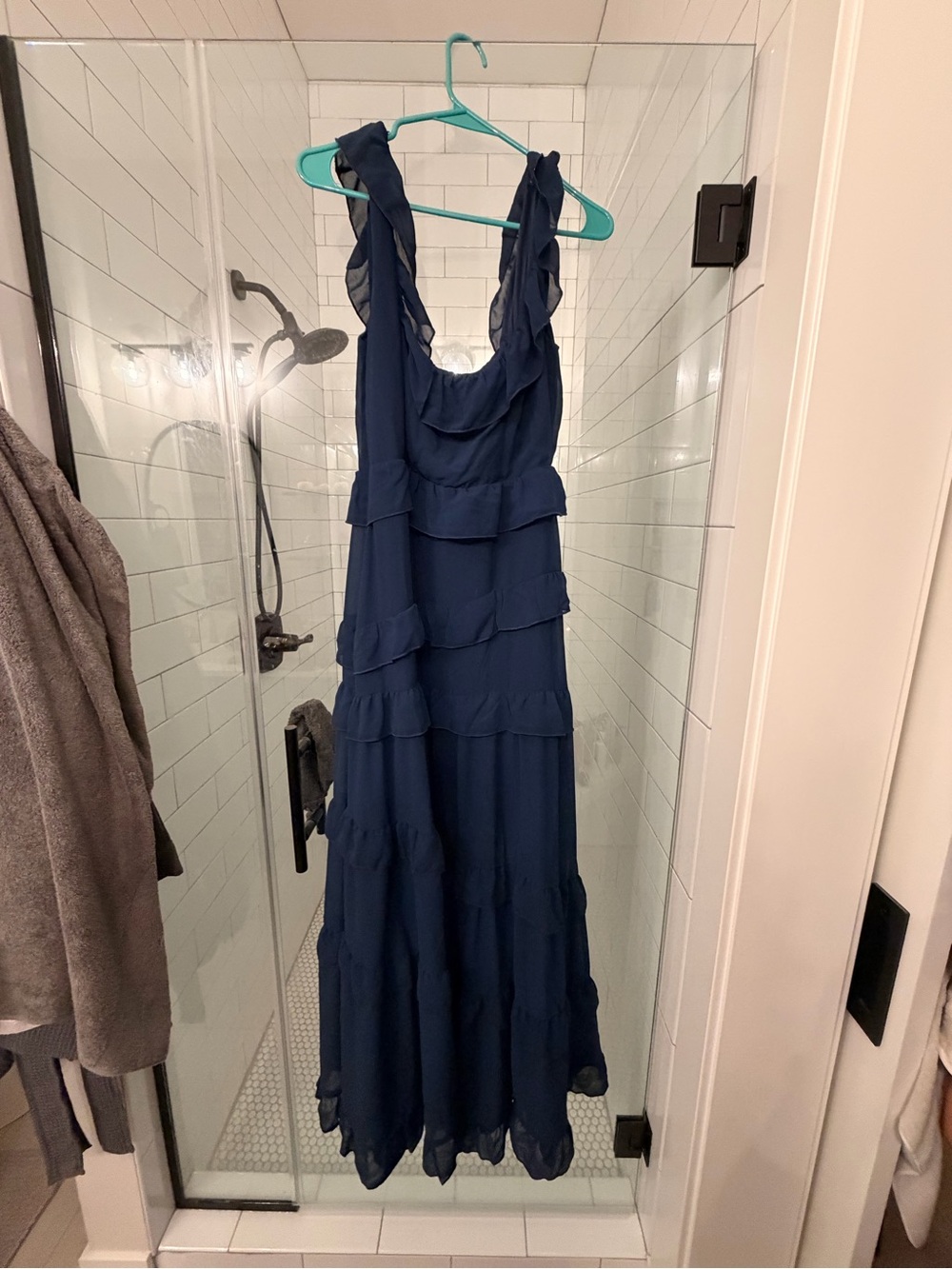 Altar'd State Navy Ruffle Tiered Virella Maxi Dress